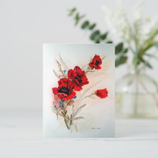 Rode papaver briefkaart (Staand voorkant)