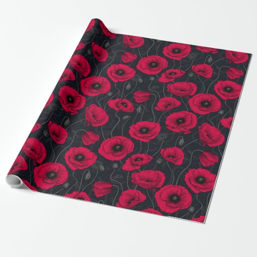 Rode papaver cadeaupapier (Uitgerold)