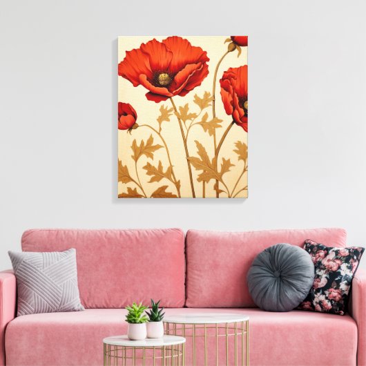 Rode papaver canvas afdruk (Insitu (Woonkamer))