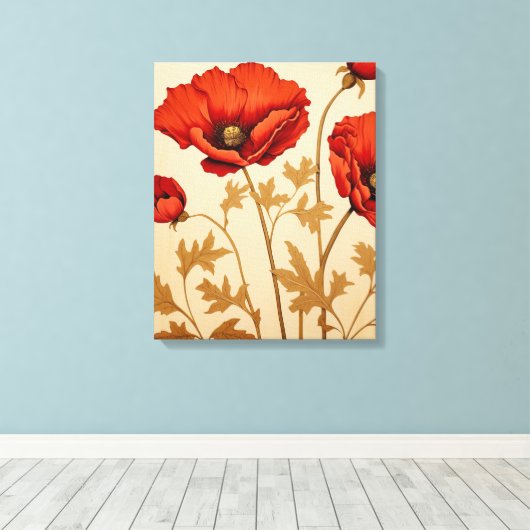 Rode papaver canvas afdruk (Insitu (Houten vloer))