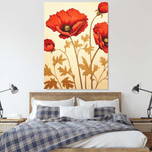 Rode papaver canvas afdruk (Insitu (Slaapkamer))