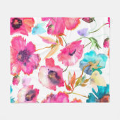 Rode papaver en blauwe bloemen met vlinders, wat fleece deken (Voorkant (Horizontaal))