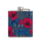 Rode papaver en blauwe cornbloemen op blauw heupfles (Achterkant)
