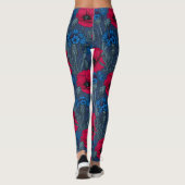 Rode papaver en blauwe cornbloemen op blauw leggings (Achterkant)
