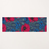 Rode papaver en blauwe cornbloemen op blauw yogamat (Voorkant (horizontaal))