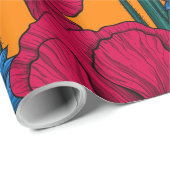 Rode papaver en blauwe cornbloemen op sinaasappel cadeaupapier (Rol Hoek)