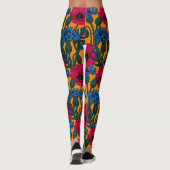 Rode papaver en blauwe cornbloemen op sinaasappel leggings (Achterkant)
