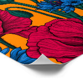 Rode papaver en blauwe cornbloemen op sinaasappel poster (Hoek)