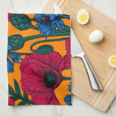 Rode papaver en blauwe cornbloemen op sinaasappel theedoek (Quarter Fold)