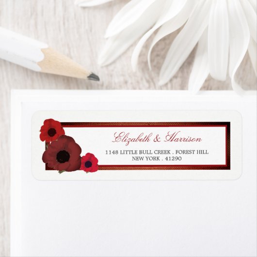 Rode papaver en Burlap Wedding Etiket (Insitu)