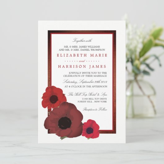 Rode papaver en Burlap Wedding Kaart (Staand voorkant)