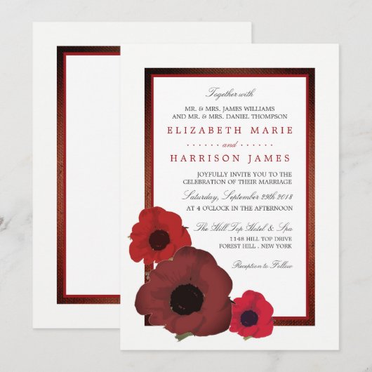 Rode papaver en Burlap Wedding Kaart (Voorkant / Achterkant)