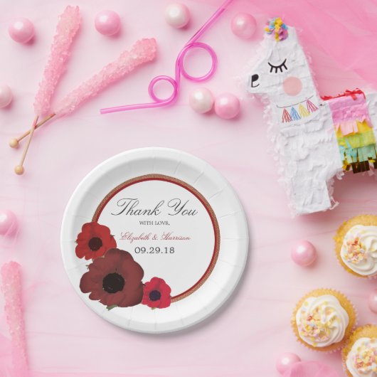 Rode papaver en Burlap Wedding Papieren Bordje (Feest)