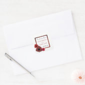 Rode papaver en Burlap Wedding Vierkante Sticker (Envelop)