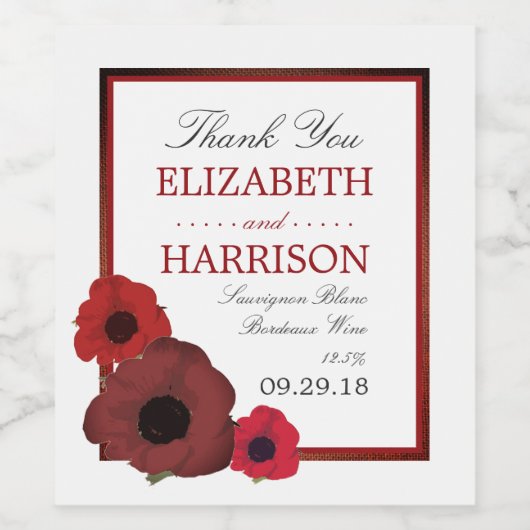 Rode papaver en Burlap Wedding Wijn Etiket (Enkel label)