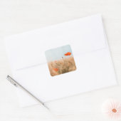 Rode papaver en goudgerst vierkante sticker (Envelop)