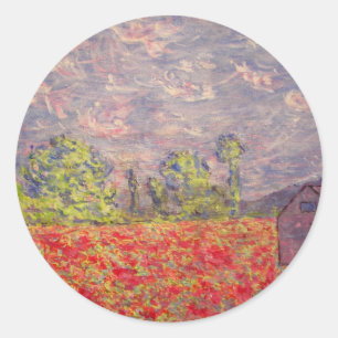 rode papaver en paarse schuur ronde sticker