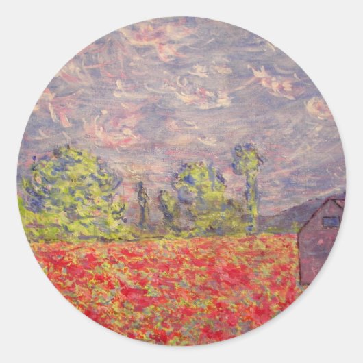 rode papaver en paarse schuur ronde sticker (Voorkant)