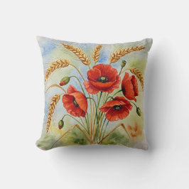 Rode papaver en tarwe boeket Kussen