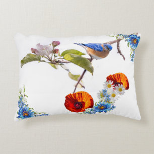 Rode papaver en vogel accent kussen