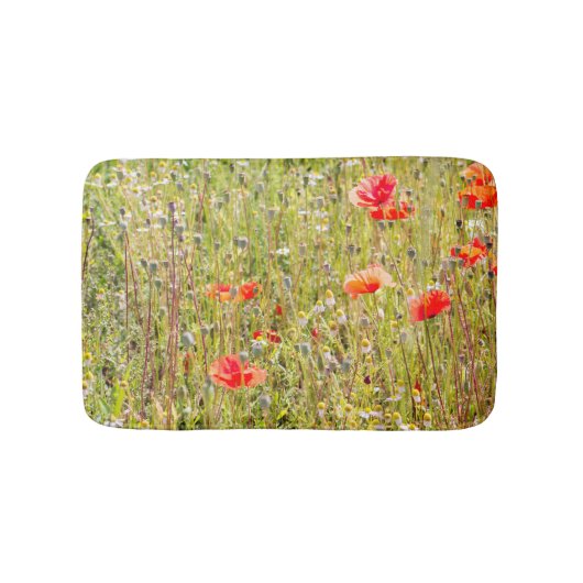 Rode papaver en wilde bloemen badmat (Voorkant)