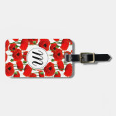 Rode papaver Floral Pattern & Monogram Bagagelabel (Voorkant horizontaal)