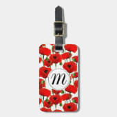 Rode papaver Floral Pattern & Monogram Bagagelabel (Voorkant verticaal)
