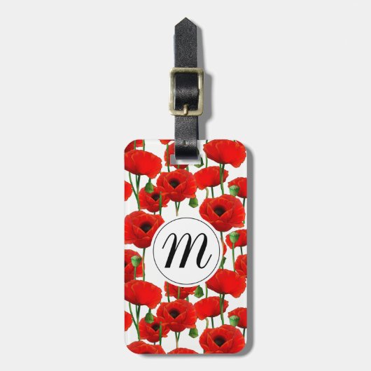 Rode papaver Floral Pattern & Monogram Bagagelabel (Voorkant verticaal)