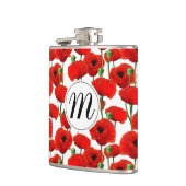 Rode papaver Floral Pattern & Monogram Heupfles (Links)