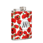 Rode papaver Floral Pattern & Monogram Heupfles (Rechts)