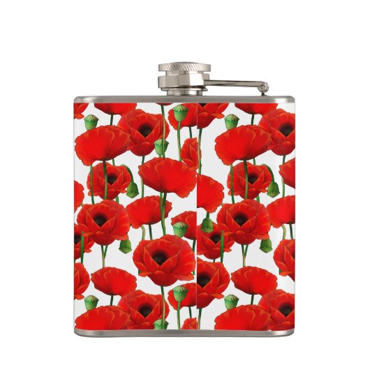 Rode papaver Floral Pattern & Monogram Heupfles (Achterkant)