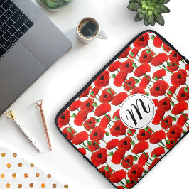 Rode papaver Floral Pattern & Monogram Laptop Sleeve