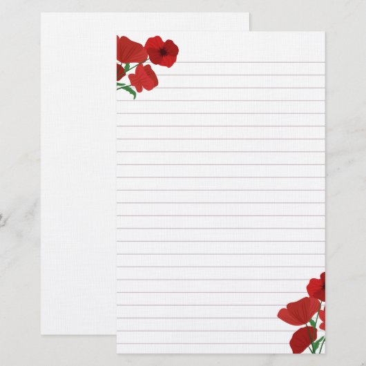 Rode papaver, gelijnd briefpapier (Voorkant / Achterkant)