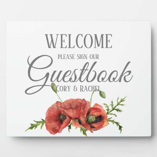  rode papaver Guestbook Tabletop Plaque Fotoplaat (Voorkant)