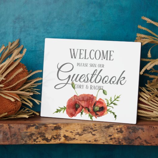  rode papaver Guestbook Tabletop Plaque Fotoplaat (Zijkant)