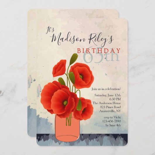 Rode papaver in de uitnodiging van Mason Jar (Voorkant / Achterkant)