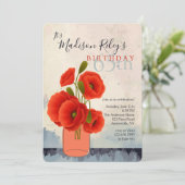Rode papaver in de uitnodiging van Mason Jar (Staand voorkant)