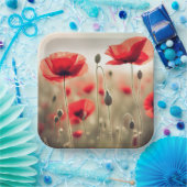 Rode papaver in een veld papieren bordje (Feest)