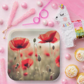 Rode papaver in een veld papieren bordje (Feest)