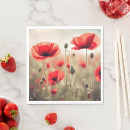 Rode papaver in een veld servet