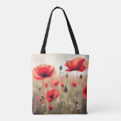 Rode papaver in een veld tote bag (Achterkant)