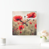 Rode papaver in een veld vierkante klok (Huis)