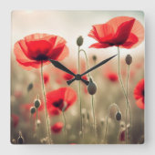Rode papaver in een veld vierkante klok (Voorkant)