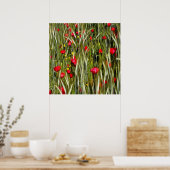 Rode papaver in een wielveldef poster (Keuken)
