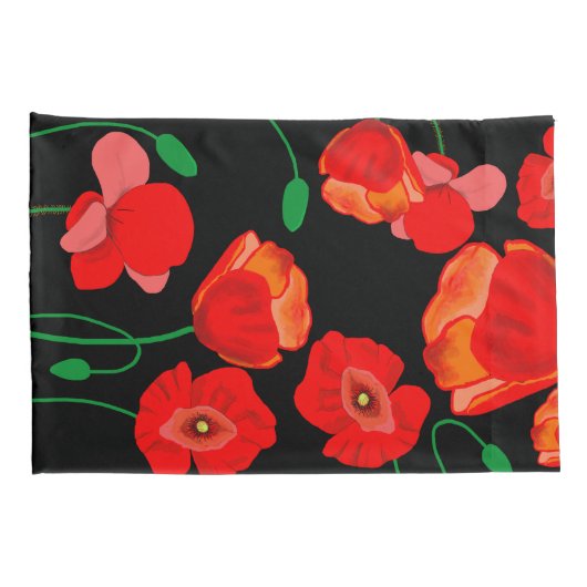 Rode papaver in Full-Bloom Black achtergrond Kussensloop (Achterkant-Rechts)