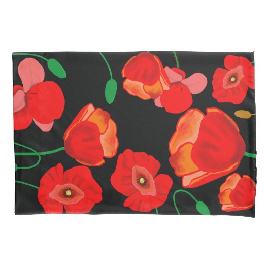 Rode papaver in Full-Bloom Black achtergrond Kussensloop (Voorkant-Links)