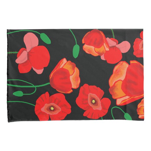 Rode papaver in Full-Bloom Black achtergrond Kussensloop (Voorkant-Rechts)