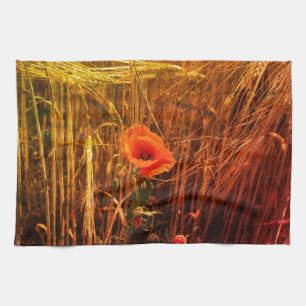 Rode papaver in Golden Wheat Field Thanksgiving Theedoek