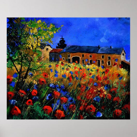 Rode papaver in Houroy Poster (Voorkant)