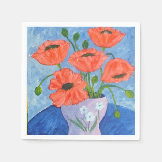 Rode papaver in vase Napkins Servet (Voorkant)